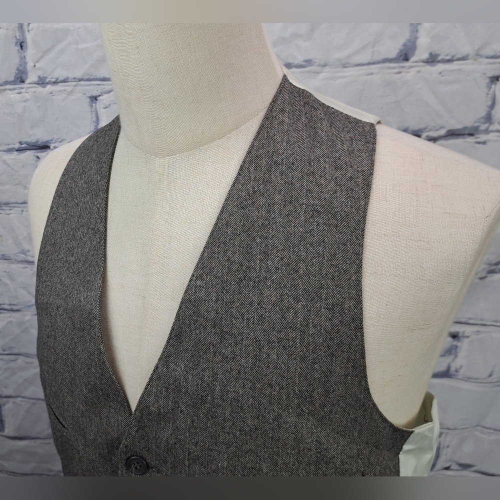Pierre Cardin Vintage 80s Vest Suit Jacket Brown Wool Herringbone 40R Medium - Picture 10 of 11